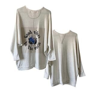 Via Penny Lane Reworked Good Vibes to the World Upcycled Oversized Fit Shirt Sm